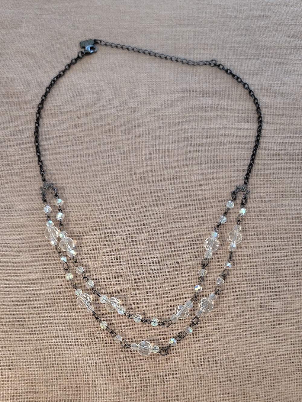 1928 Clear Crystal Multi-Strand Necklace with Dark Chain